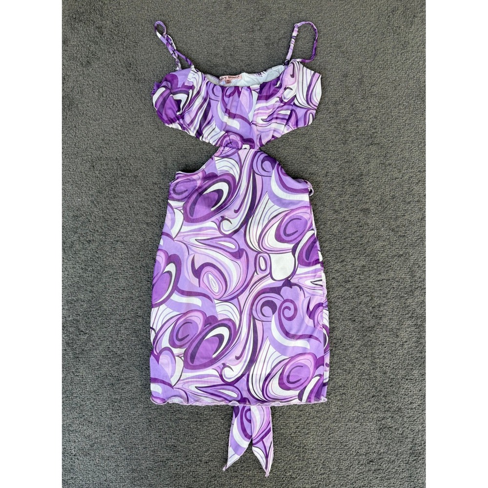 Bailey Rose Purple Psychedelic Swirl Cutout Mesh Mini Dress XS‎ BRD1137 Tie Back